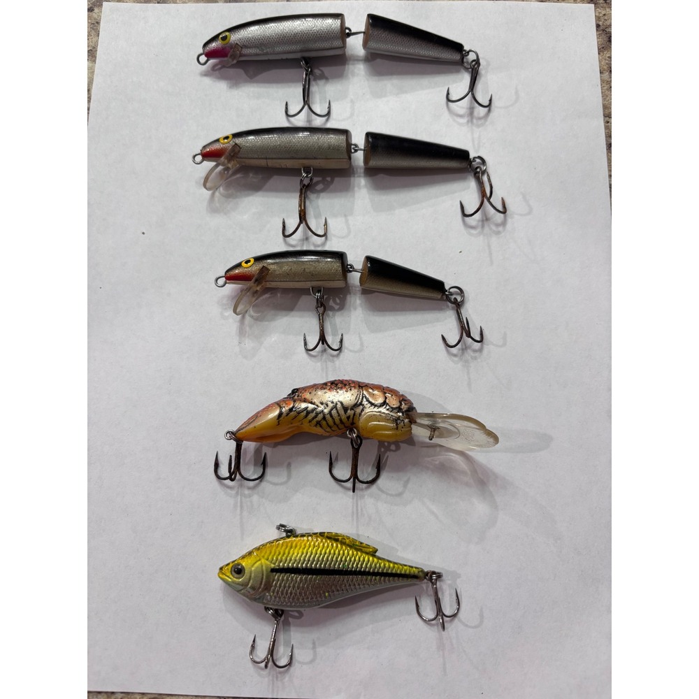 Vintage Lot of 5 Rapala, Rebel, Megabass Lures